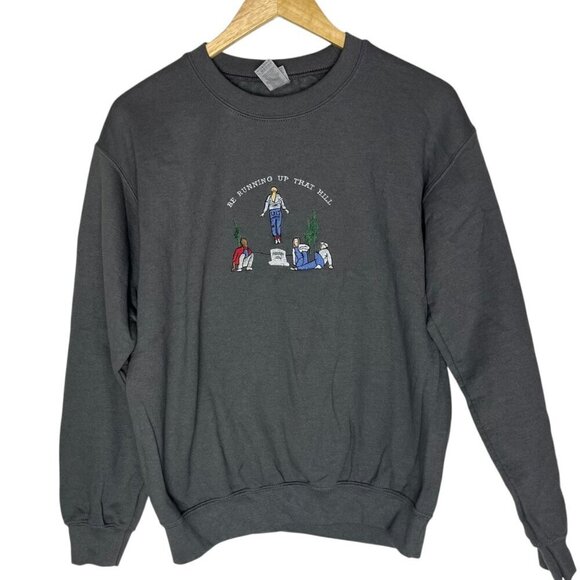 Stranger Things Women's Small Sweatshirt Gray Embroidered Running Up‎ That Hill - Picture 1 of 4